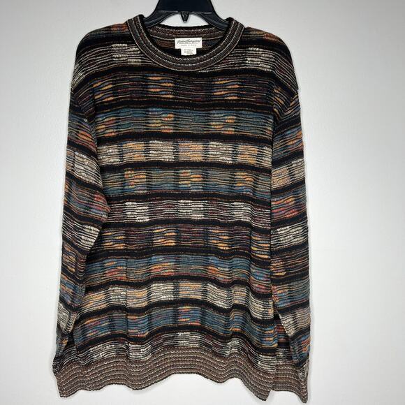 Vintage Norm Thompson Italy Wool 3D TEXTURED SWEATER XL Coogi Style Biggie Cosby - Picture 1 of 11